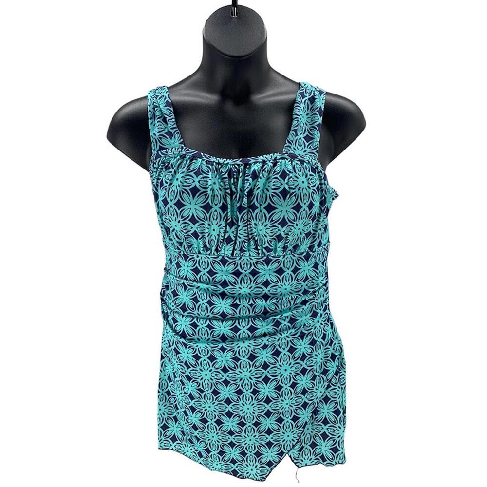 Ambernoon II by Dr. Erum Ilyas UPF50 Strap Swim Dress Turquoise - Plus